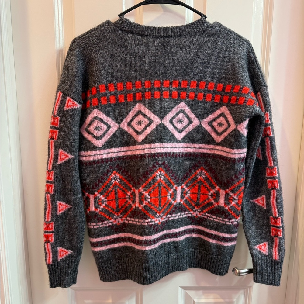 J. Crew Nordic Fair Isle Sweater wool mohair blend in Red and Pink cabincore SM - Picture 5 of 6